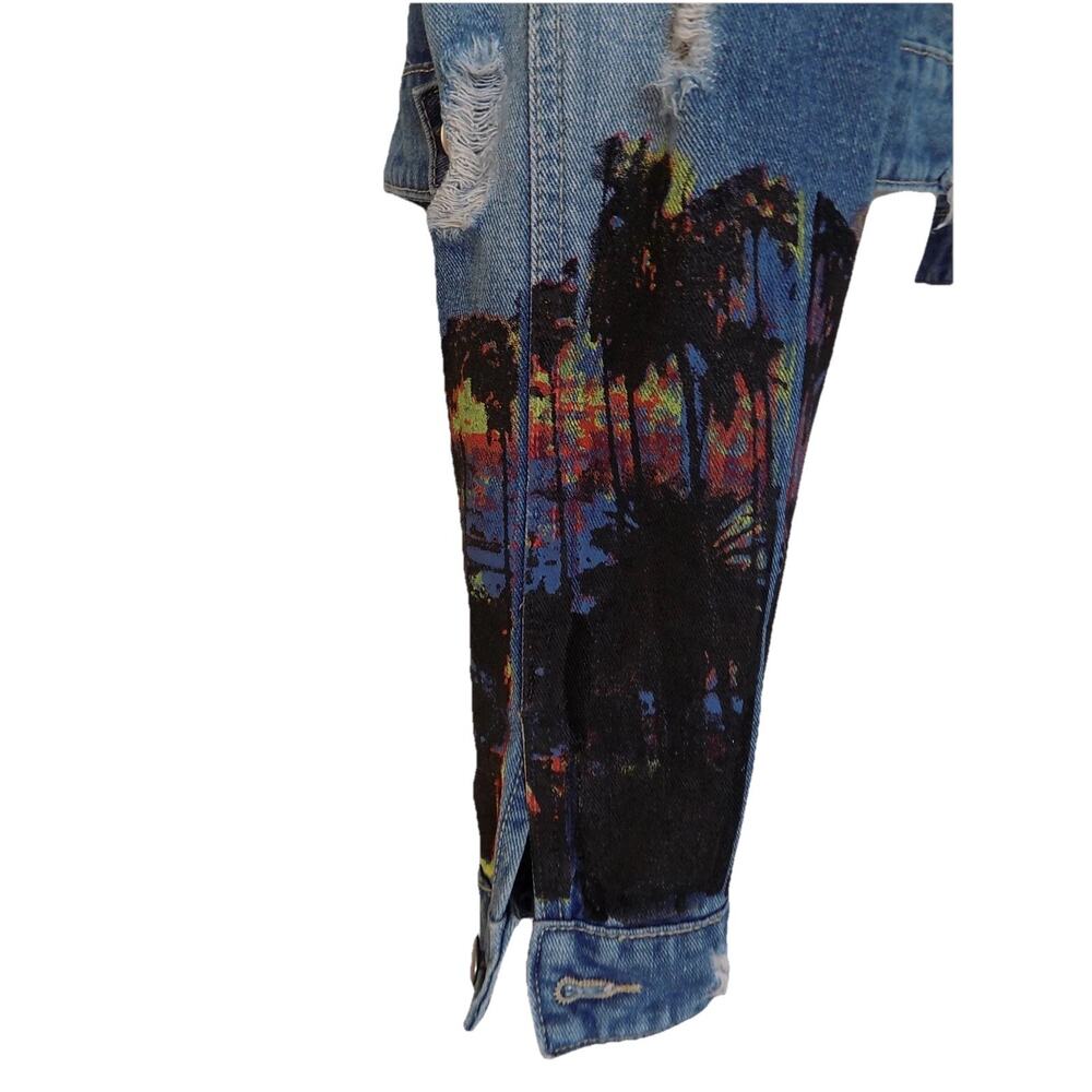 American Bazi denim jacket cropped distressed hand painted Hollywood size Small - Picture 8 of 11